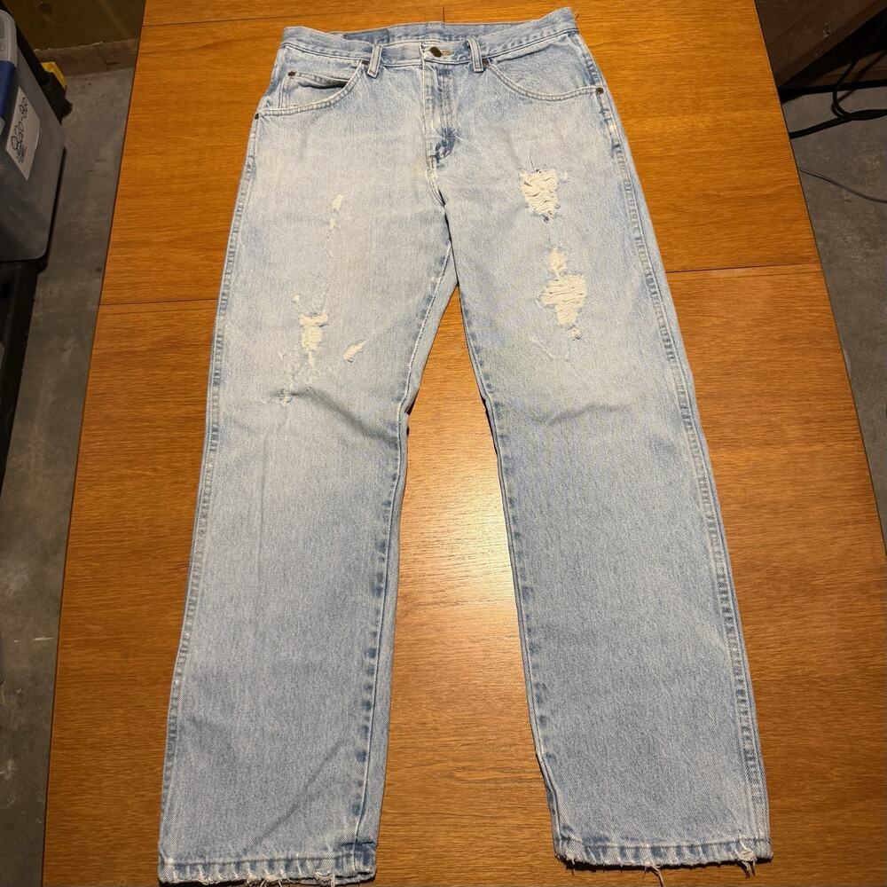 Wrangler Regular Fit Jeans Light Wash Denim 96501SL Men’s Size 33x30 Distressed